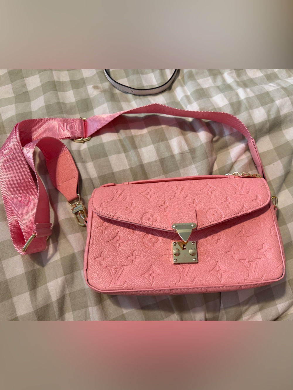 Pink Monogram Embossed Crossbody Bag with Gold Hardware